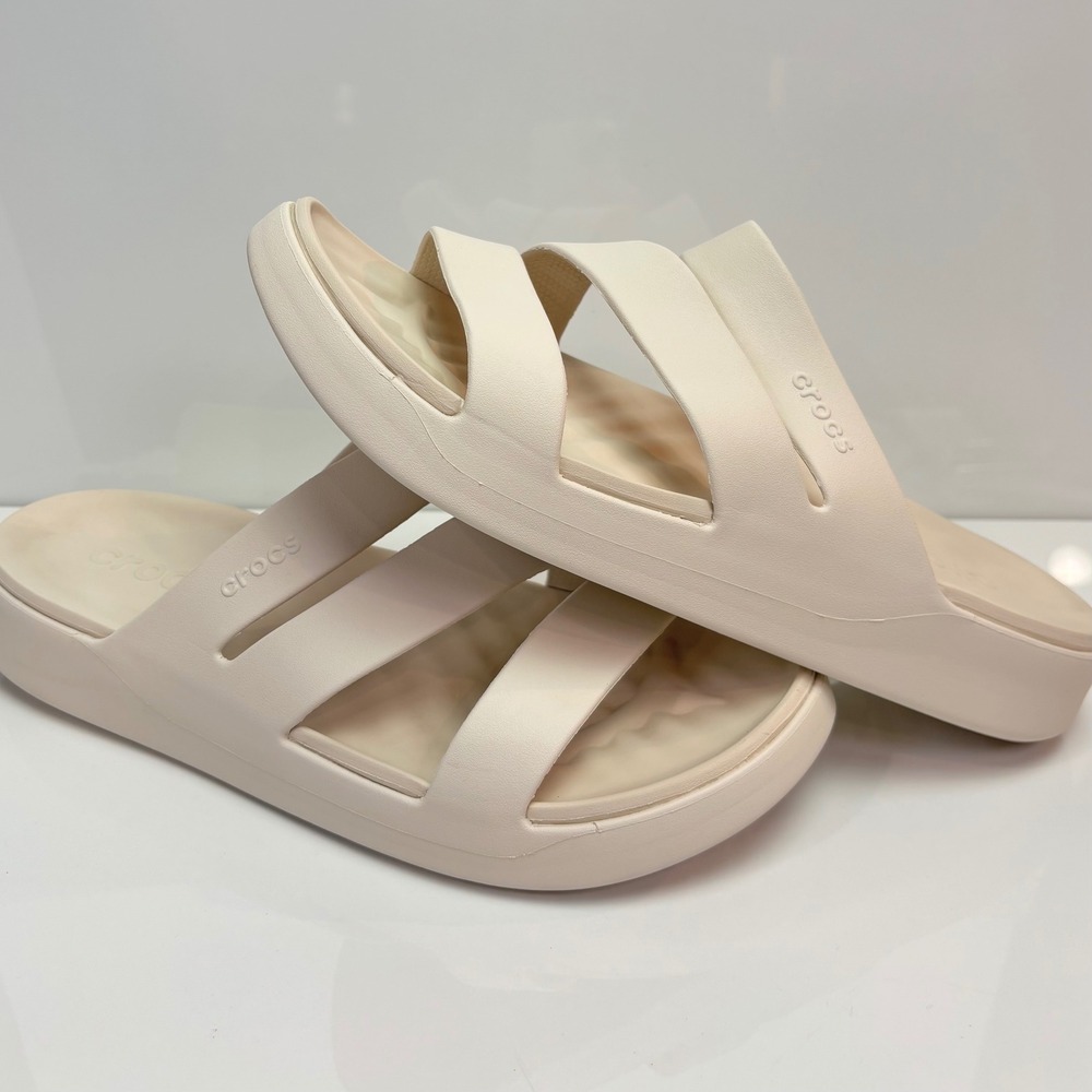 Crocs Brooklyn Low Wedge Slide Sandal Bone Cream Women 11 209587